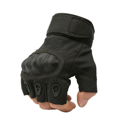 Men's Fingerless Leather Motorcycle Gloves - Carbon Fiber Knuckle Protection